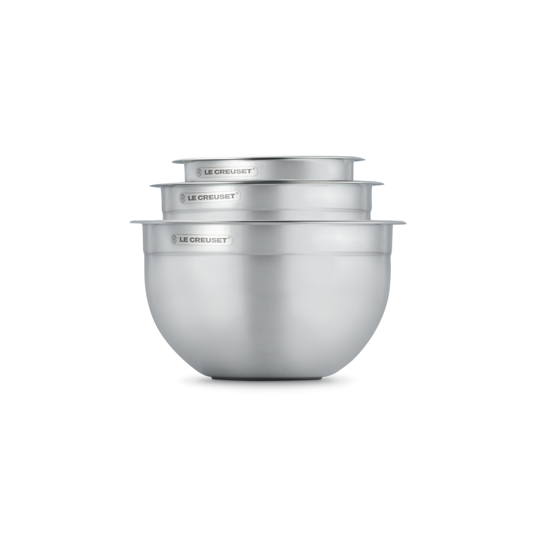 Le Creuset Set aus 3 Rührschüsseln aus Edelstahl mit Deckel