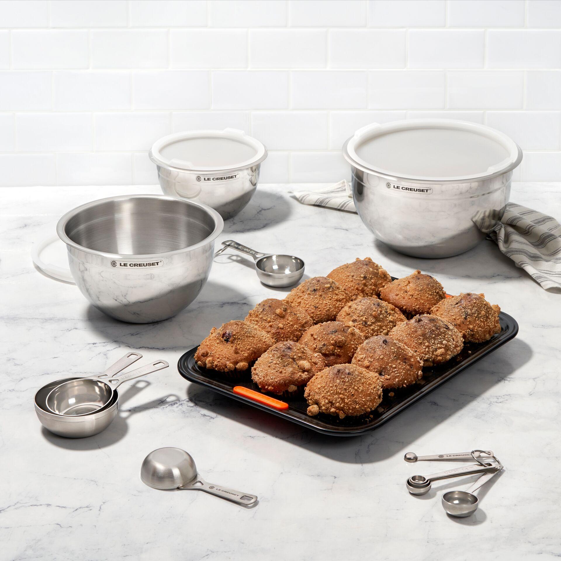 Le Creuset Set aus 3 Rührschüsseln aus Edelstahl mit Deckel