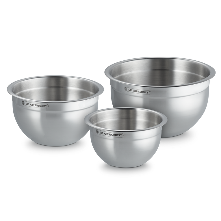Le Creuset Set aus 3 Rührschüsseln aus Edelstahl mit Deckel