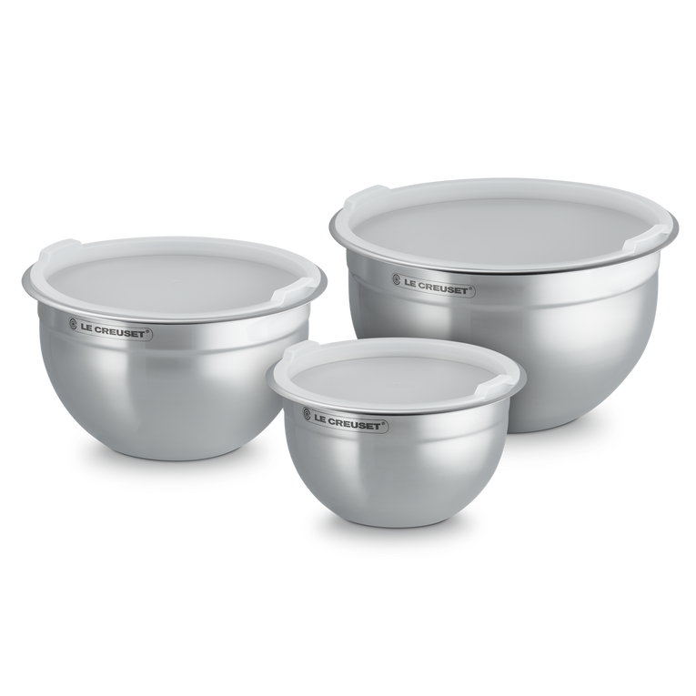 Le Creuset Set aus 3 Rührschüsseln aus Edelstahl mit Deckel