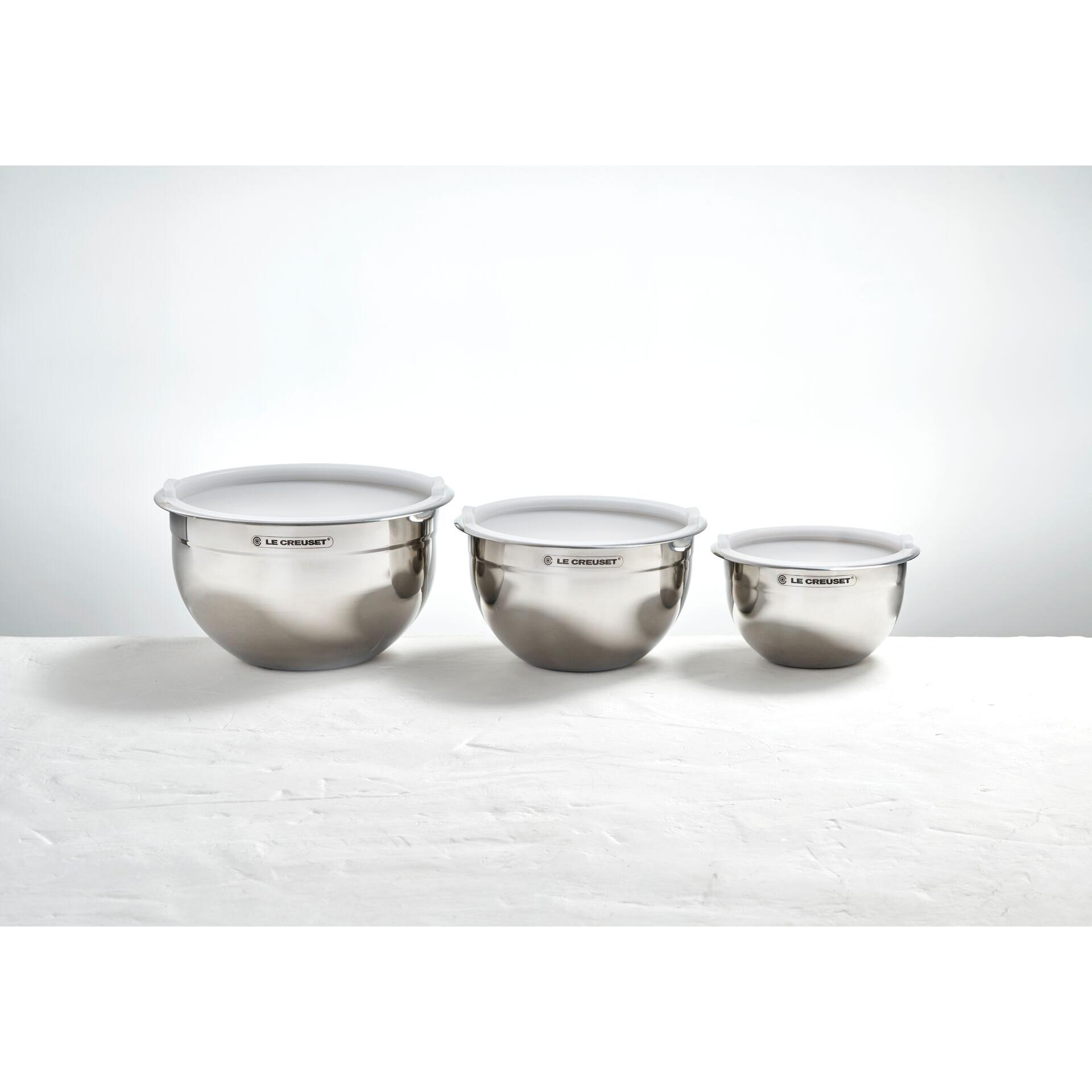 Le Creuset Set aus 3 Rührschüsseln aus Edelstahl mit Deckel